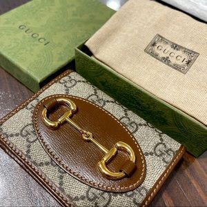 NEW Gucci Horsebit 1955 Card Case Wallet Monogram Gold Hardware Bifold Zipper